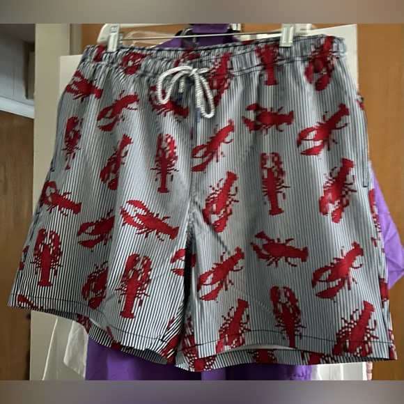 New Rainforest Men Swim Trunks Red Lobsters on Blue White Stripes size XL Summer - Picture 6 of 12